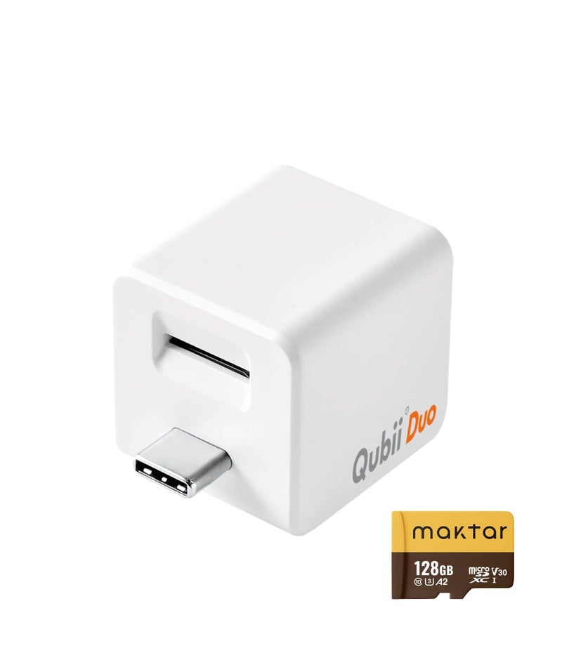 MAKTAR Qubii Duo USB C: Auto Photo Storage & iPhone Backup Charge and Automatically Save. It's a USB Flash Drive for Apple/Android. MFi-Certified 128GB MicroSD Included - Image 1